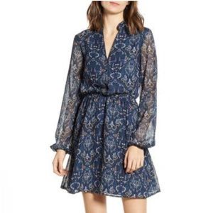 🔹 Cupcakes and Cashmere Rocky Paisley Chiffon Long Sleeve Minidress